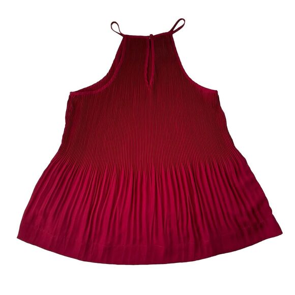 BKE Red Women Red Burgundy Semi Sheer Pleated Sleeveless Blouse Medium - Picture 2 of 11